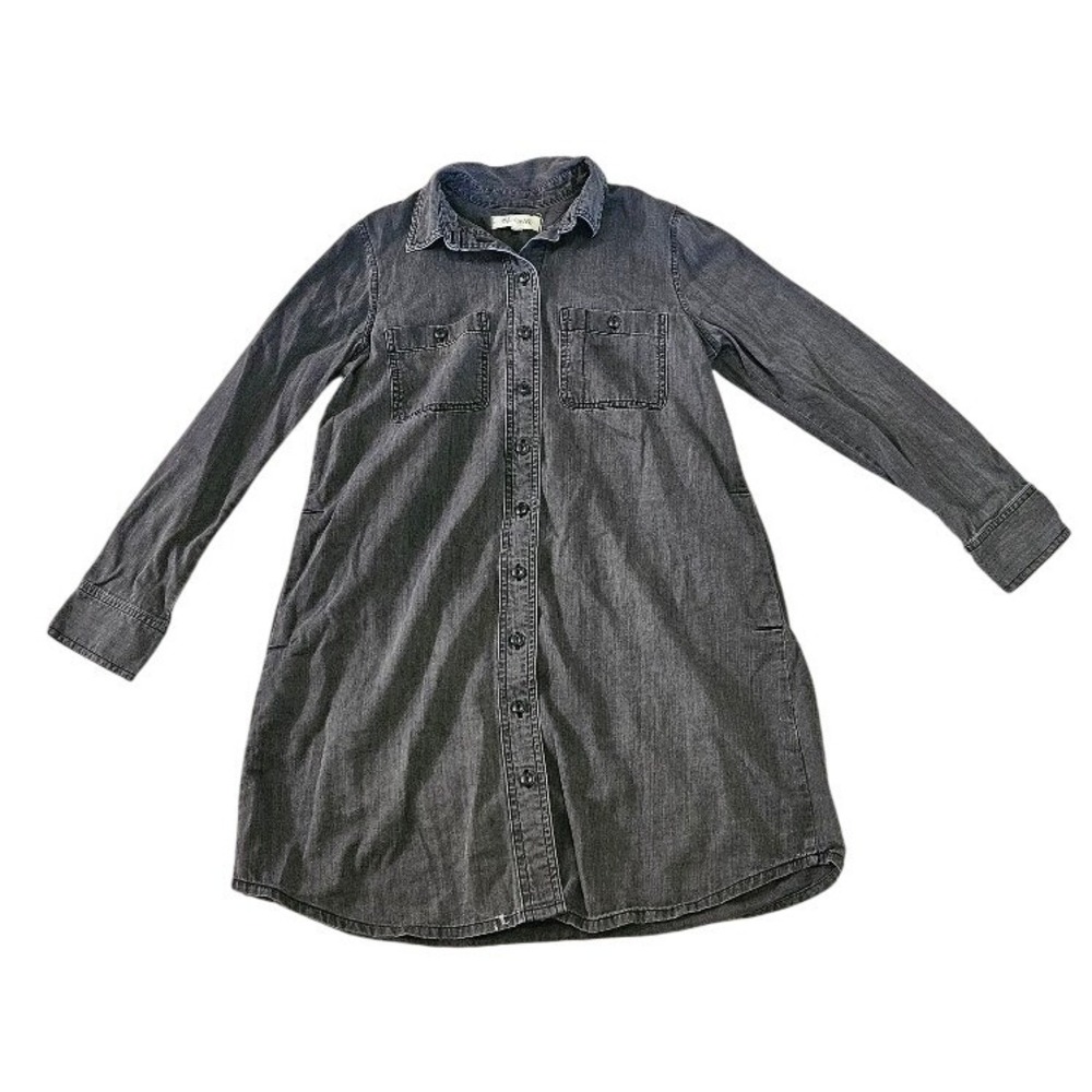 Madewell Womens Black Denim Shirt Dress Long Sleeve Button Front Small Cotton